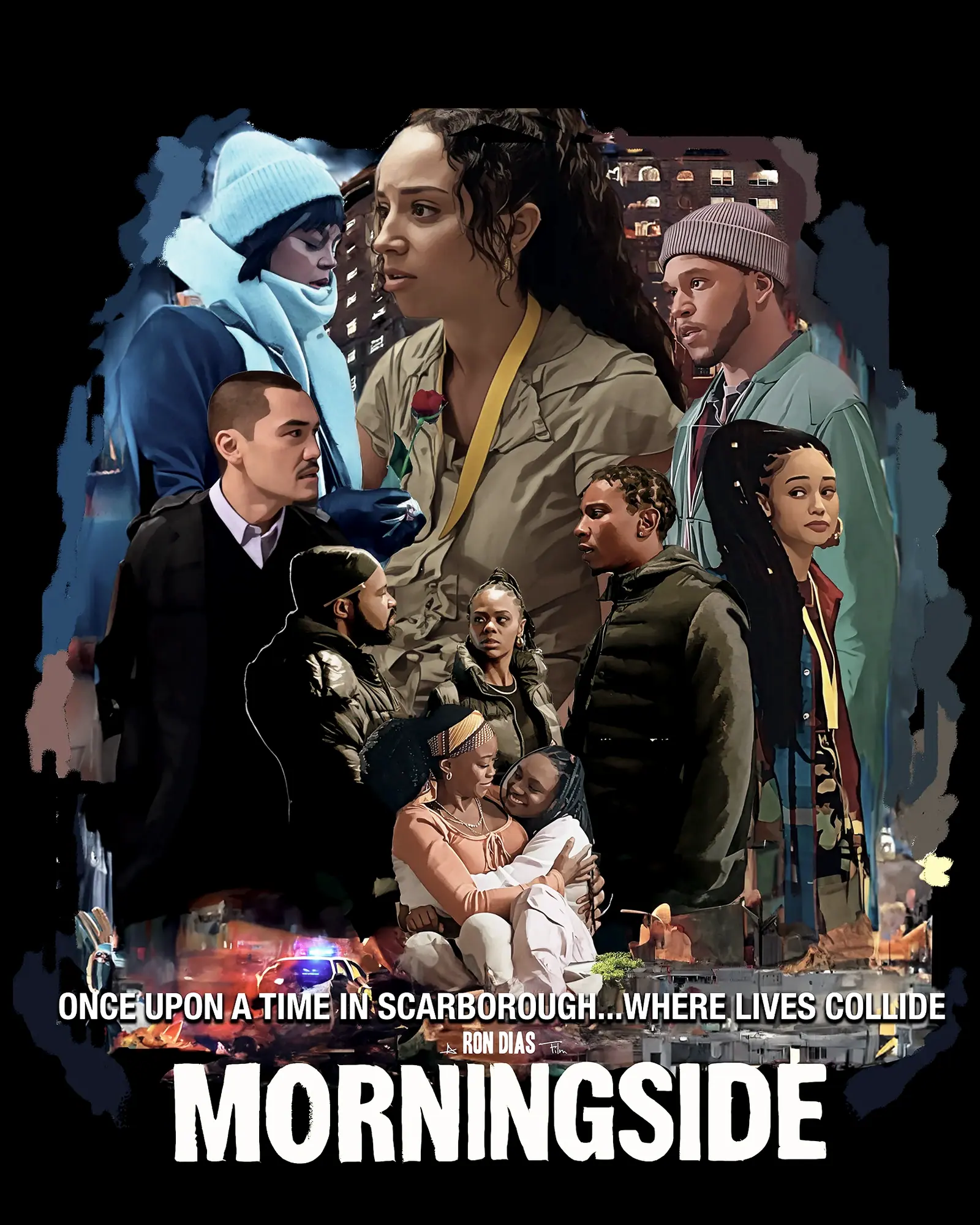 Painted key art for the film, the ensemble cast stacked above a night street.